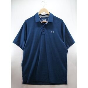 Under Armour Mens sz L Heat Gear Loose Dark Blue Short‎ Sleeve Polo Golf Shirt